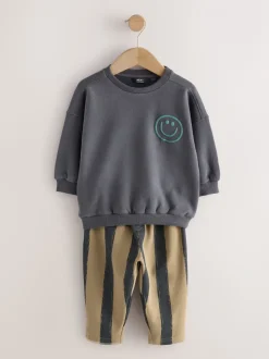 Zwart/bruin - Set met sweatshirt en joggingbroek met strepen (3mnd-7jr)