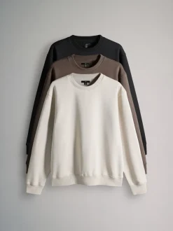 Zwart/bruin - Verpakking van 3 - The Set Crew Neck Relaxed Fit Sweatshirts