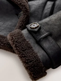 Zwart/chocoladebruin - Faux Shearling Cropped Aviator Jacket