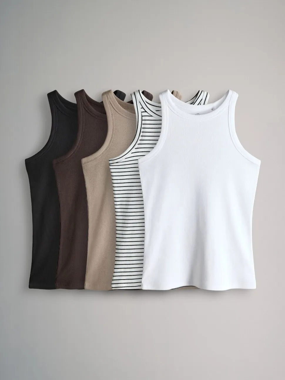 Zwart/chocoladebruin/taupebruin/streep/wit - The Set 5 Pack Racer Ribbed Vests