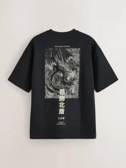 Zwarte Hokusai - Relaxed fit - T-shirt met kunstenaars/artiestlicentie