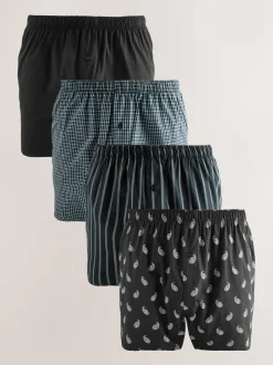 Zwarte streep - Verpakking van 4 - Geweven boxershorts van puur katoen