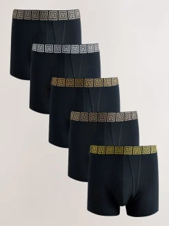 Zwarte taillebanden met metallic motief - Boxershorts van katoenrijk materiaal met A-voorkant