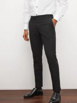 Zwarte tape met details - Slim Fit - Pantalon in smokingstijl
