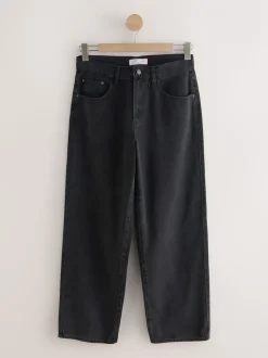 Zwarte wassing - Baggy jeans met wijde pijpen en halfhoge taille