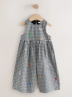 Zwarte/witte gingham-ruit - Sleeveless Playsuit (3mths-7yrs)