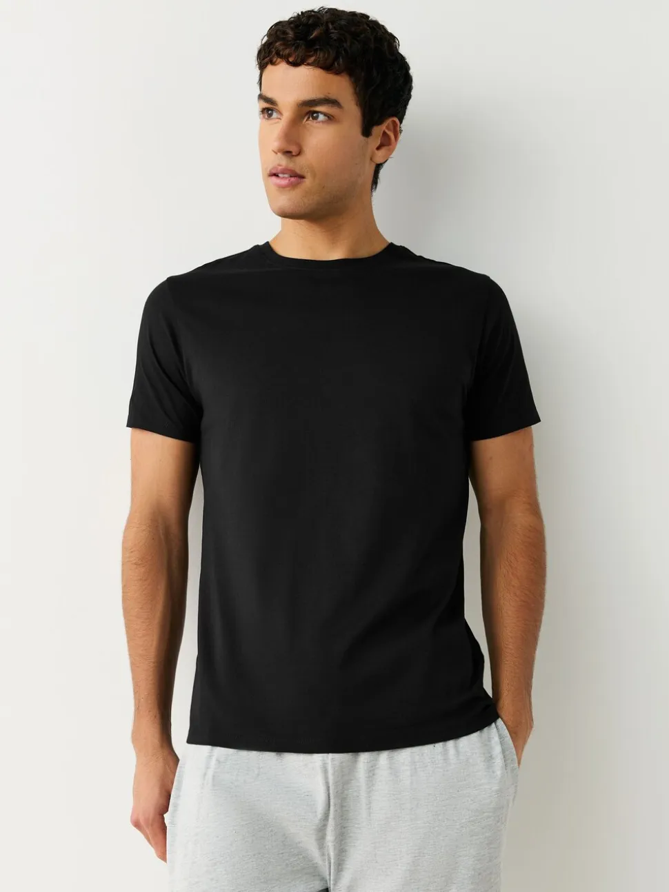 Zwart/gemêleerd grijs/wit/marineblauwe - Slim Fit - Set van 5 100% katoenen T-shirts met laagjes