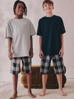 Zwart/grijs - 2 Pack Geweven Ruit Oversized Pyjama's (3-16jr)