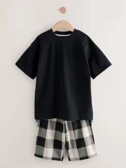 Zwart/grijs - 2 Pack Geweven Ruit Oversized Pyjama's (3-16jr)