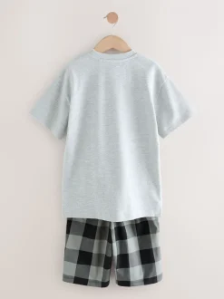 Zwart/grijs - 2 Pack Geweven Ruit Oversized Pyjama's (3-16jr)