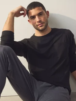 Zwart/grijs - Long Sleeve Cuffed 100% Cotton Pyjamas