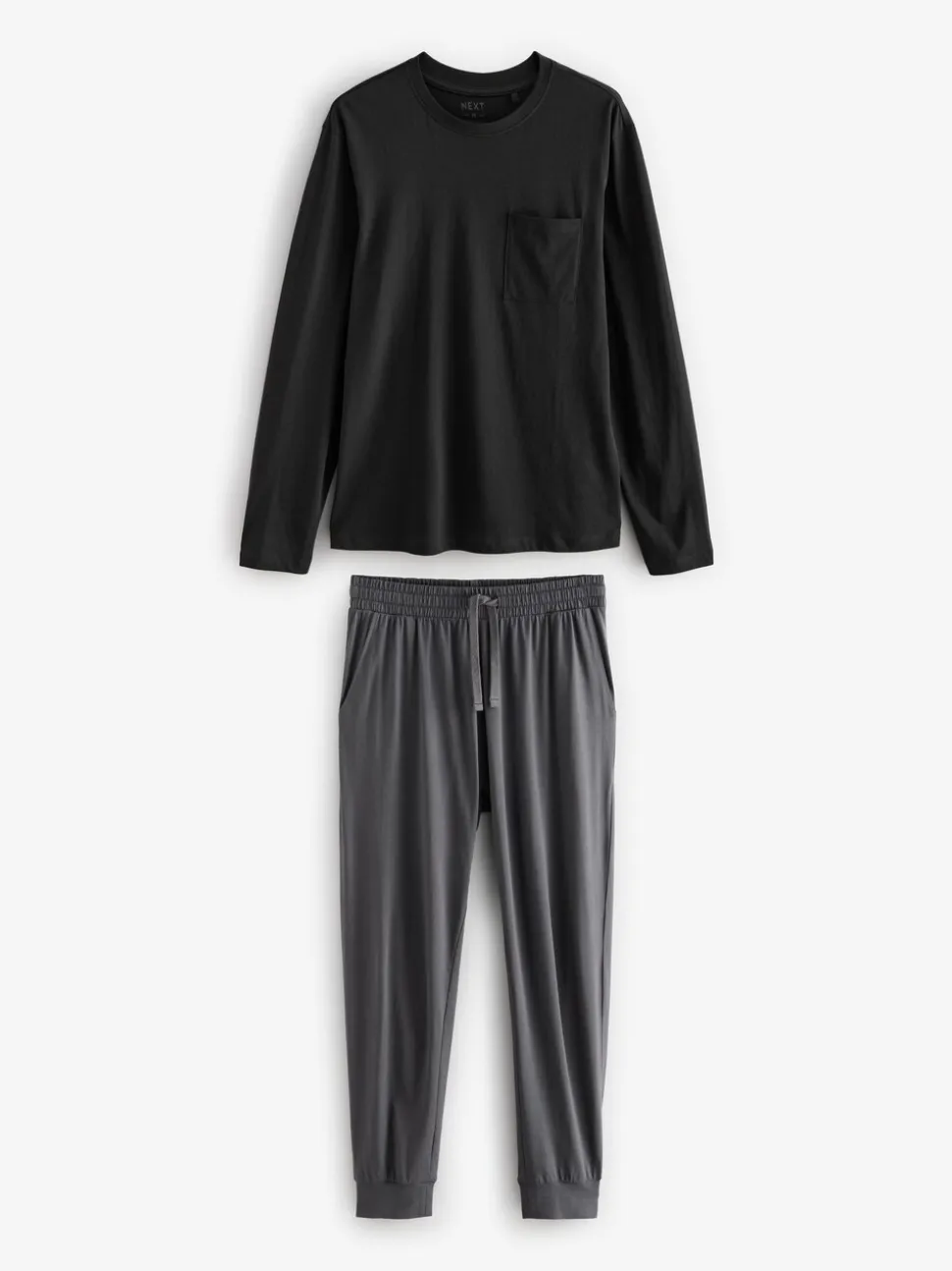 Zwart/grijs - Long Sleeve Cuffed 100% Cotton Pyjamas