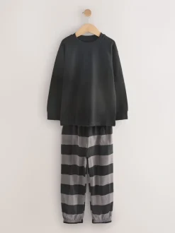 Zwart/grijs - Set van 2 geweven geruite pyjama's met lange mouwen (3-16jr)