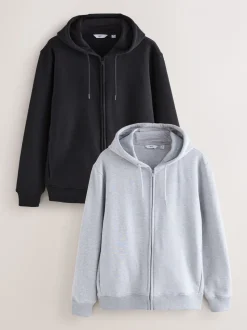 Zwart/grijs gemêleerd - Cotton Rich Heavyweight Jersey Full Zip Hoodies 2 Pack