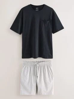 Zwart/grijs gemêleerd - Jersey pyjama met korte mouwen