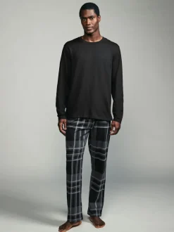 Zwart/grijs geruit - Pyjamaset met lange mouwen van 100% katoen