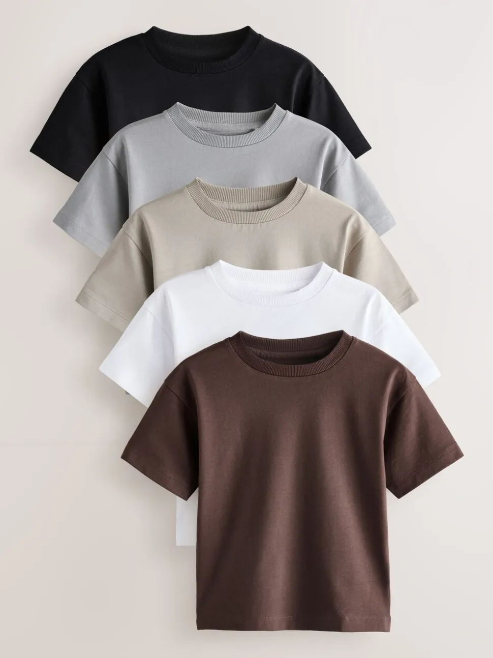 Zwart/Grijs/Bruin/kiezelkleurig/Wit - Set van 5 T-shirts met korte mouwen (3mnd-7jr)
