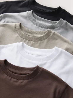 Zwart/Grijs/Bruin/kiezelkleurig/Wit - Set van 5 T-shirts met korte mouwen (3mnd-7jr)