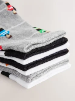 Zwart/grijs/wit met voetbal - Verpakking van 7 paar sokken met hoog aandeel katoen