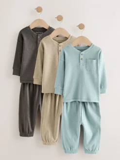 Zwart/grijze geribbelde grandad - Verpakking van 3 oversized pyjama's 3 (9mnd -12jr)