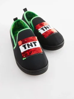 Zwart/groen - Minecraft pantoffels met cupzool