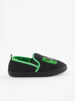 Zwart/groen - Minecraft pantoffels met cupzool