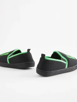 Zwart/groen - Minecraft pantoffels met cupzool