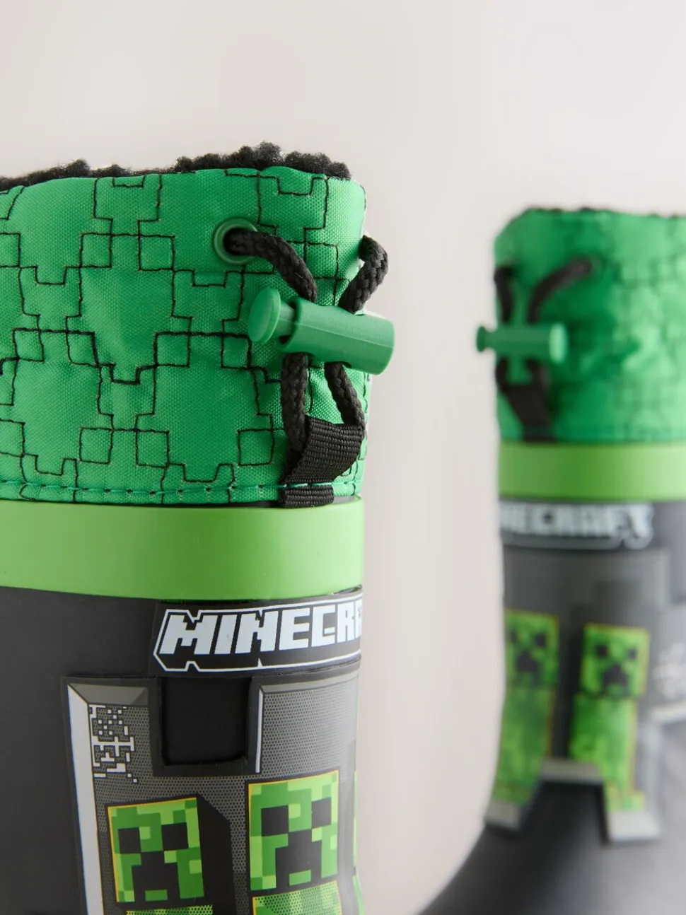 Zwart/groen - Minecraft Warm Lined Cuff Wellies