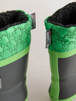 Zwart/groen - Minecraft Warm Lined Cuff Wellies