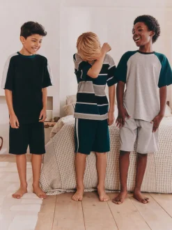 Zwart/groen - Set van 3 pyjama's met short (3-16 jr)