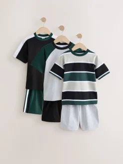 Zwart/groen - Set van 3 pyjama's met short (3-16 jr)