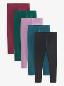 Zwart/groen/blauw/bessenrood/lilapaars - Verpakking van 5 leggings (3-16 jr)