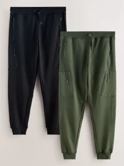 Zwart/kakigroen - Slim Fit Utility Brushback Heavyweight 2 Pack Cargo Joggers