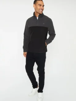 Zwart/leisteen - Threadbare tweekleurige fleece sweatshirt met kwartrits