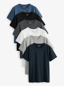 Zwart/leisteen/grijs gemêleerd/wit/marineblauw/blauw - Normale Pasvorm - Essential katoenen T-shirts verpakking van 6