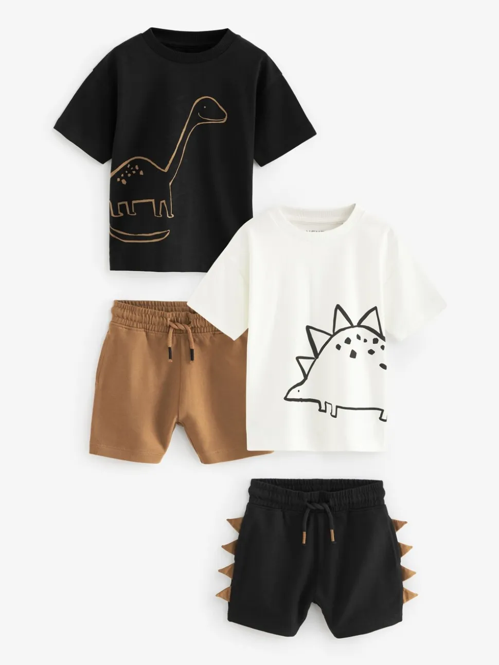 Zwart/lichtbruine dinosaurus - Set van 2 T-shirts met korte mouwen en shorts (3 mnd - 7 jr) (3 mnd - 7 jr)