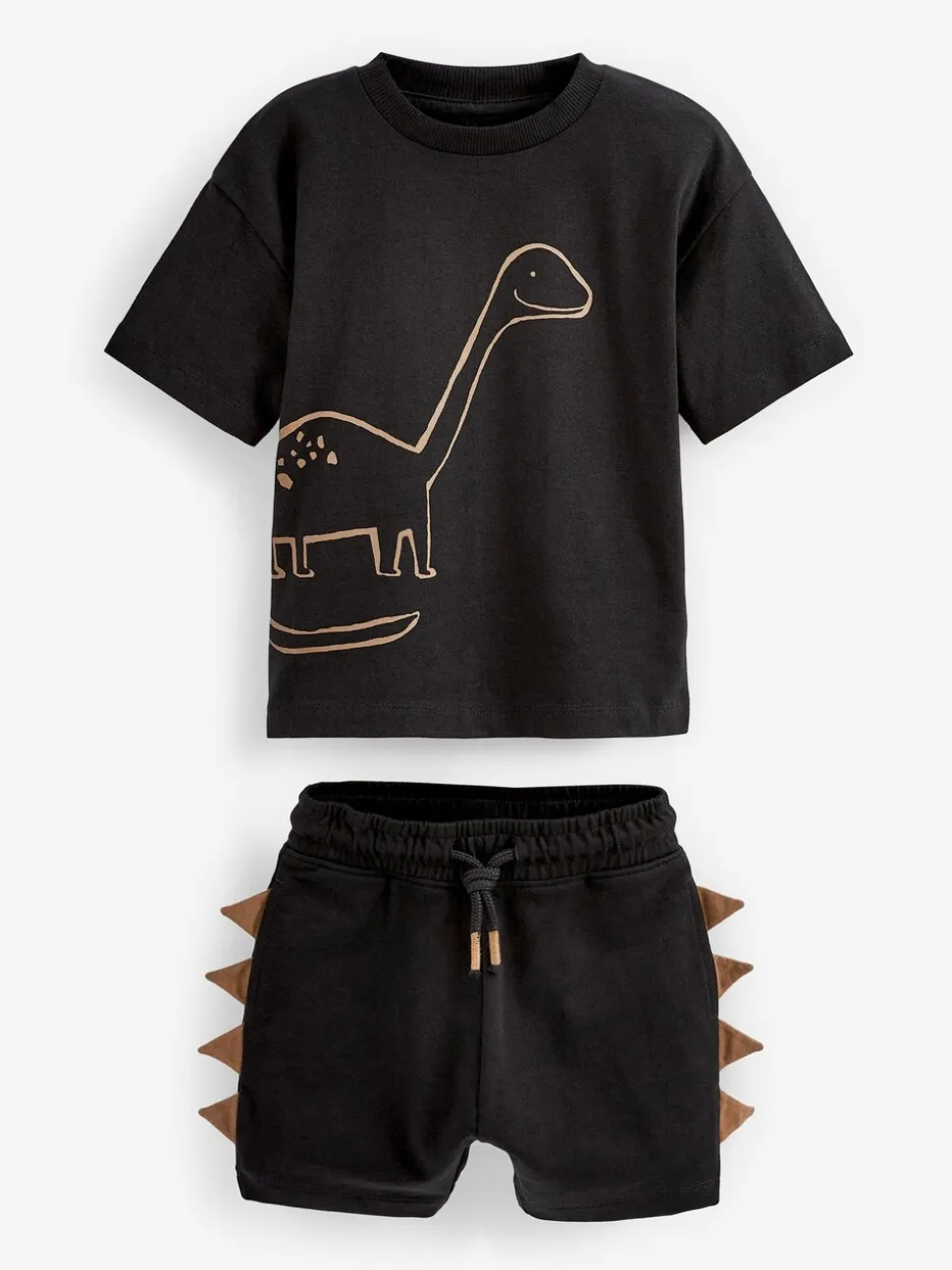 Zwart/lichtbruine dinosaurus - Set van 2 T-shirts met korte mouwen en shorts (3 mnd - 7 jr) (3 mnd - 7 jr)