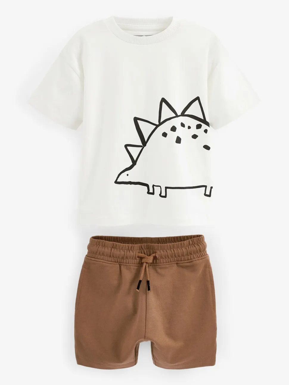Zwart/lichtbruine dinosaurus - Set van 2 T-shirts met korte mouwen en shorts (3 mnd - 7 jr) (3 mnd - 7 jr)