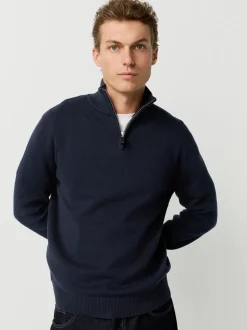 Zwart/marineblauw - 100% Cotton Regular Fit Premium Quarter Zip Jumpers 2 Pack