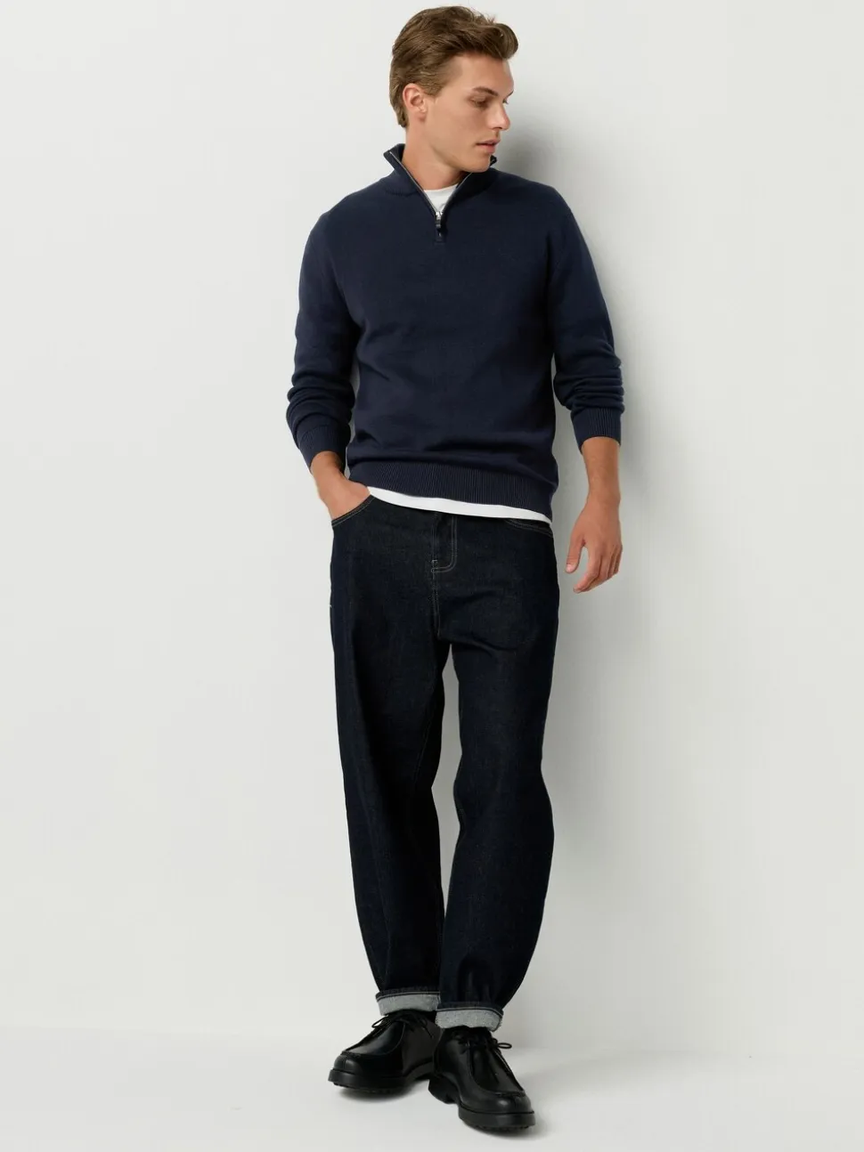 Zwart/marineblauw - 100% Cotton Regular Fit Premium Quarter Zip Jumpers 2 Pack