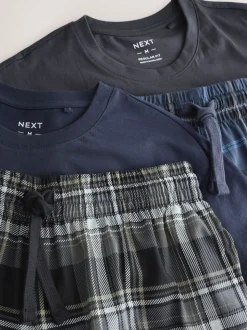 Zwart/marineblauw - Check Short Sleeve Jersey Pyjamas Set 2 Pack
