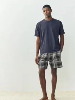 Zwart/marineblauw - Check Short Sleeve Jersey Pyjamas Set 2 Pack