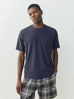 Zwart/marineblauw - Check Short Sleeve Jersey Pyjamas Set 2 Pack