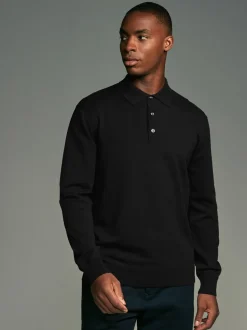 Zwart/marineblauw - Gebreide poloshirts met lange mouwen 2 -pack