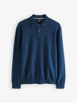 Zwart/marineblauw - Gebreide poloshirts met lange mouwen 2 -pack