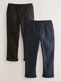 Zwart/marineblauw - Geribbelde taille broek met elastische taille verpakking van 2 (3 - 16 jr)