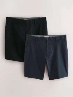 Zwart/marineblauw - Slim Fit - Set van 2 chinoshorts met stretch