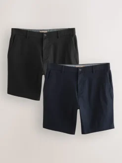 Zwart/marineblauw - Straight fit - Set van 2 chinoshorts met stretch