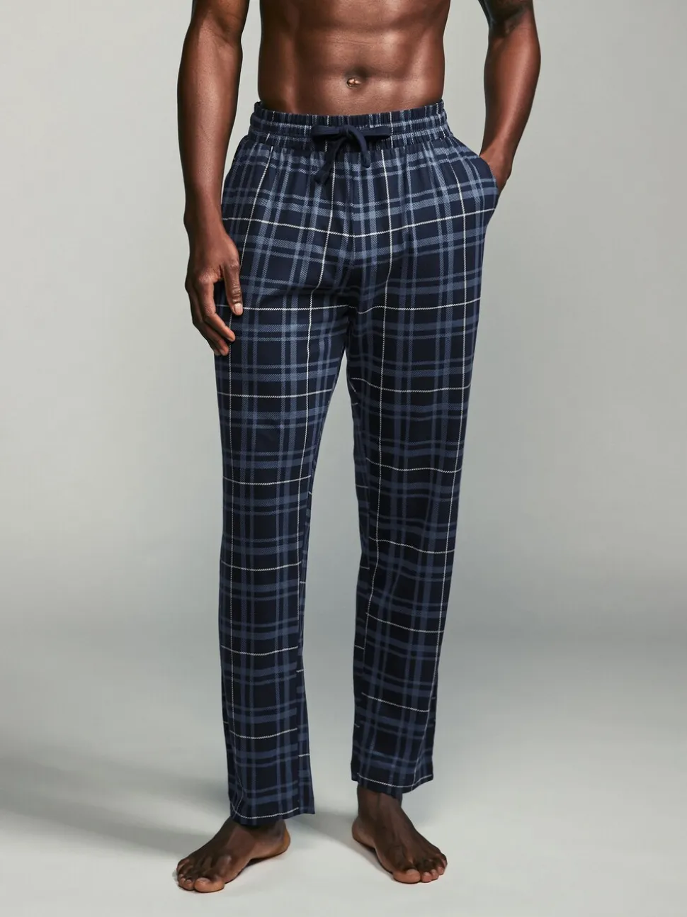 Zwart/marineblauw geruit - Jersey 100% Cotton Pyjama Bottoms 2 Pack