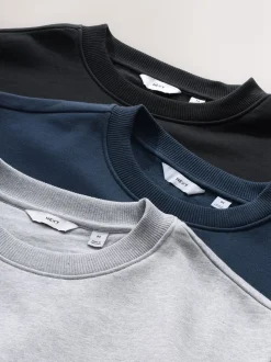 Zwart/Marineblauw/Gemêleerd grijs - Heavyweight Cotton Rich Jersey Crew Sweatshirts 3 Pack